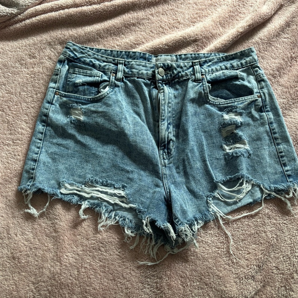 Blue Jean Shorts with Distressed Cut-Off Style